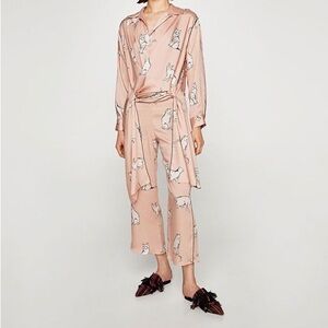 Zara Cat Printed Blouse & Trouser Set